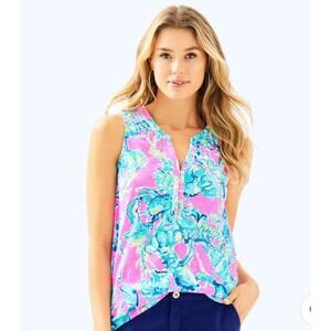 Lilly Pulitzer Essie Lobsters Top in High Tide Navy Drop‎ Size Small